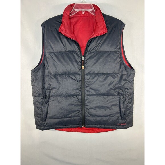 LL Bean Puffer Vest Men’s L Navy/Red Goose Down Reversible Hiking Outdoors - Picture 1 of 14